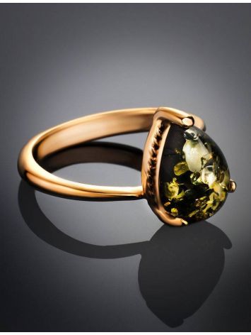 Green Amber Ring In Gold-Plated Silver The Twinkle, Ring Size: 11.5 / 21, image , picture 2