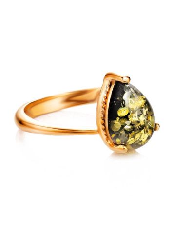 Green Amber Ring In Gold-Plated Silver The Twinkle, Ring Size: 11.5 / 21, image , picture 4