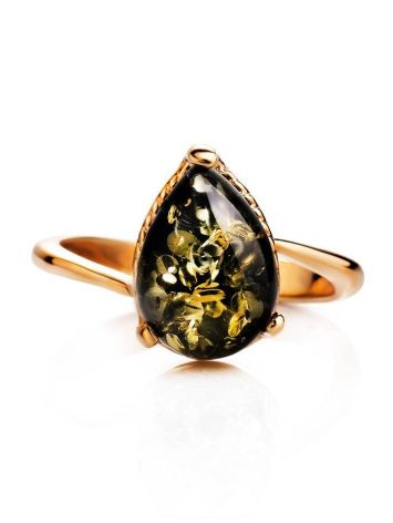 Green Amber Ring In Gold-Plated Silver The Twinkle, Ring Size: 11.5 / 21, image , picture 5