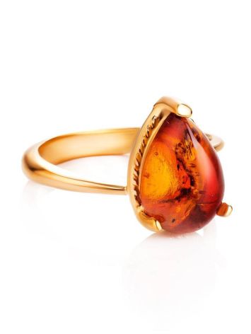 Cognac Amber Ring In Gold-Plated Silver The Twinkle, Ring Size: 5.5 / 16, image , picture 3