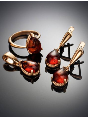 Cognac Amber Ring In Gold-Plated Silver The Twinkle, Ring Size: 11.5 / 21, image , picture 6