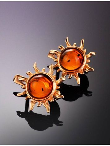 Gold-Plated Earrings With Amber The Helios, image , picture 2