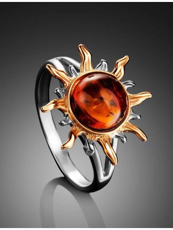 Sun Shaped Amber Ring In Gold-Plated Silver The Helios, Ring Size: 13 / 22, image , picture 2