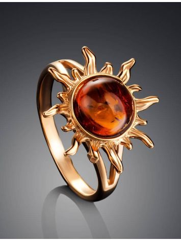 Gold Plated Ring With Natural Amber Centerpiece The Helios, Ring Size: / 23, image , picture 2