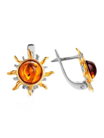 Sun Shaped Amber Earrings In Gold-Plated Silver The Helios, image , picture 3