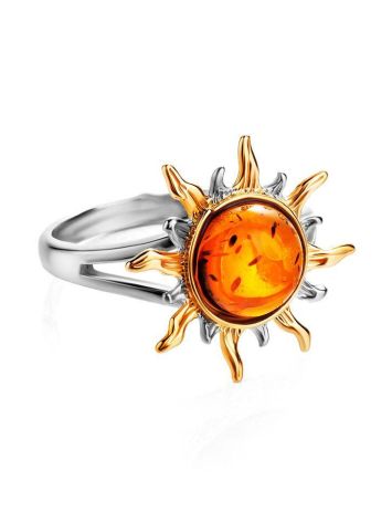 Sun Shaped Amber Ring In Gold-Plated Silver The Helios, Ring Size: 12 / 21.5, image , picture 3
