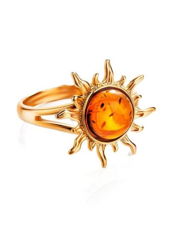 Gold Plated Ring With Natural Amber Centerpiece The Helios, Ring Size: 8.5 / 18.5, image , picture 4