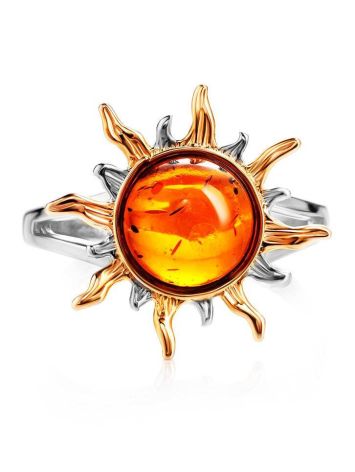 Sun Shaped Amber Ring In Gold-Plated Silver The Helios, Ring Size: 13 / 22, image , picture 4