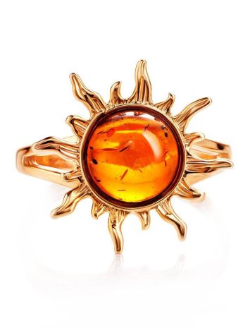 Gold Plated Ring With Natural Amber Centerpiece The Helios, Ring Size: 8.5 / 18.5, image , picture 5