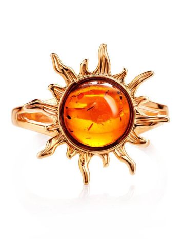 Gold Plated Ring With Natural Amber Centerpiece The Helios, Ring Size: / 23, image , picture 5