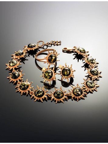 Green Amber Gold-Plated Earrings The Helios, image , picture 5