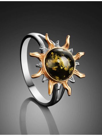 Gold-Plated Ring With Green Amber Stone The Helios, Ring Size: 9.5 / 19.5, image , picture 2