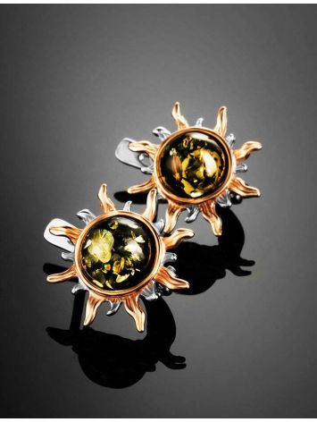 Gold-Plated Earrings With Green Amber The Helios, image , picture 2