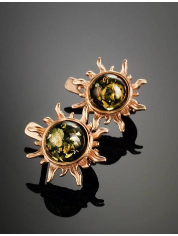 Green Amber Gold-Plated Earrings The Helios, image , picture 2