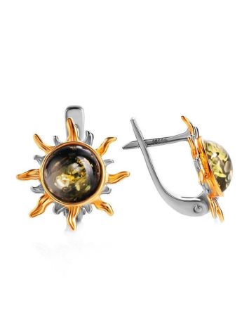 Gold-Plated Earrings With Green Amber The Helios, image , picture 3
