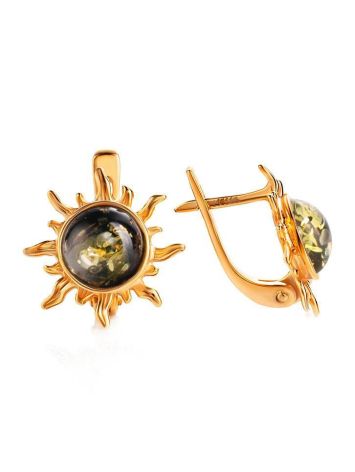 Green Amber Gold-Plated Earrings The Helios, image , picture 3