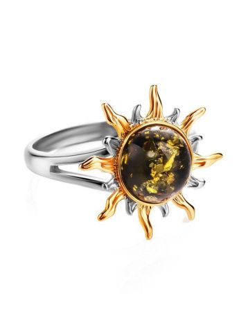 Gold-Plated Ring With Green Amber Stone The Helios, Ring Size: 13 / 22, image , picture 3