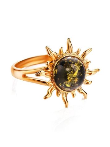 Green Amber Gold Plated Ring The Helios, Ring Size: 11.5 / 21, image , picture 3
