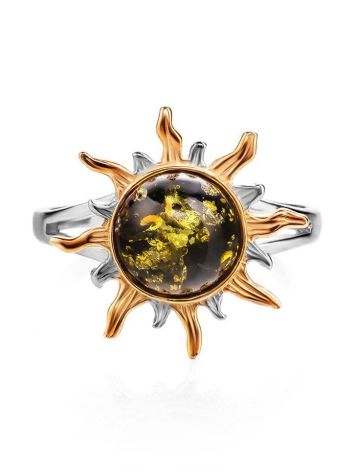 Gold-Plated Ring With Green Amber Stone The Helios, Ring Size: 9.5 / 19.5, image , picture 4
