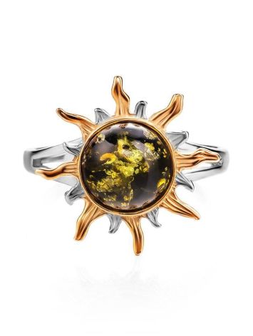 Gold-Plated Ring With Green Amber Stone The Helios, Ring Size: 13 / 22, image , picture 4