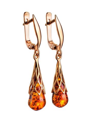 Cognac Amber Earrings In Gold-Plated Silver The Roxanne, image , picture 3