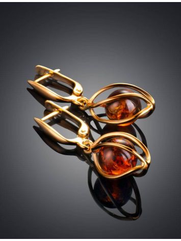 Drop Amber Earrings In Gold-Plated Silver The Algeria, image , picture 2