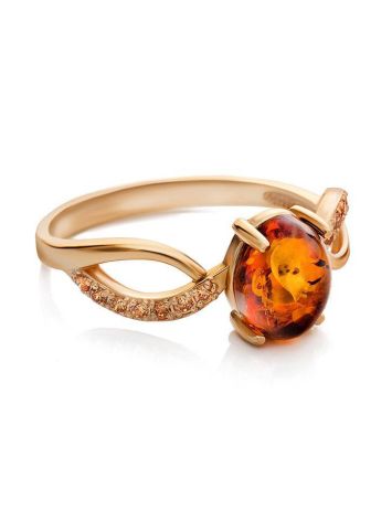 Gold-Plated Ring With Cognac Amber And Champagne Crystals The Raphael, Ring Size: 9 / 19, image , picture 4