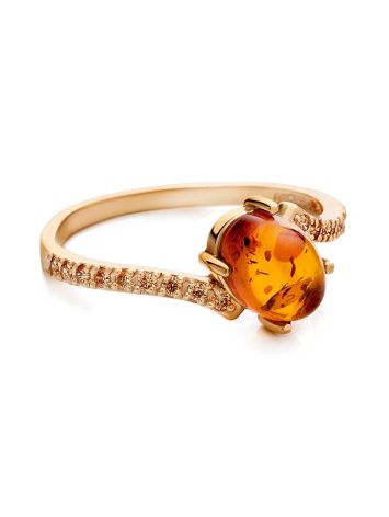 Amber Ring In Gold-Plated Silver With Crystals The Raphael, Ring Size: 5 / 15.5, image , picture 3