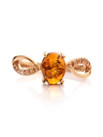 Gold-Plated Ring With Cognac Amber And Champagne Crystals The Raphael, Ring Size: 9 / 19, image , picture 5