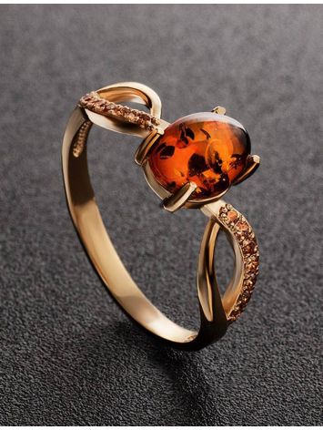 Gold-Plated Ring With Cognac Amber And Champagne Crystals The Raphael, Ring Size: 9 / 19, image , picture 2