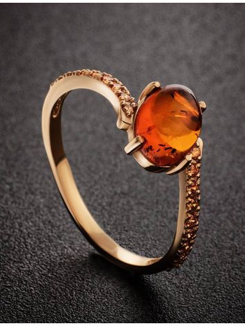 Amber Ring In Gold-Plated Silver With Crystals The Raphael, Ring Size: 5 / 15.5, image , picture 2