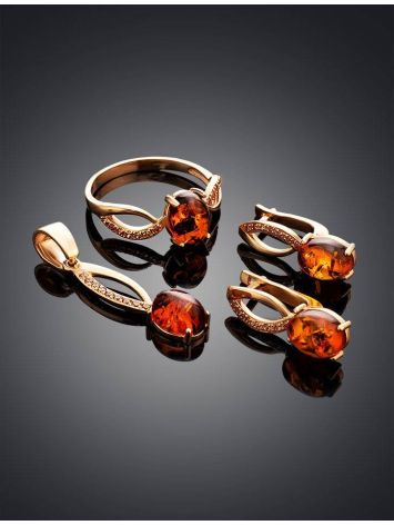 Gold-Plated Ring With Cognac Amber And Champagne Crystals The Raphael, Ring Size: 9 / 19, image , picture 6