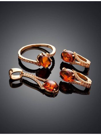 Amber Ring In Gold-Plated Silver With Crystals The Raphael, Ring Size: 5 / 15.5, image , picture 5