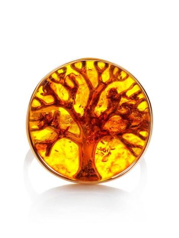 The Tree Of Life Ring Made With Amber and Gold-Plated Silver, Ring Size: 12 / 21.5, image , picture 3