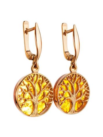 Symbolic The Tree Of Life Gold-Plated Silver With Amber Earrings, image , picture 3