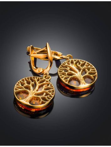 Symbolic The Tree Of Life Gold-Plated Silver With Amber Earrings, image , picture 2