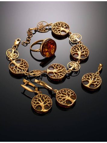 Symbolic The Tree Of Life Gold-Plated Silver With Amber Earrings, image , picture 4