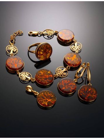 The Tree Of Life Ring Made With Amber and Gold-Plated Silver, Ring Size: 12 / 21.5, image , picture 6