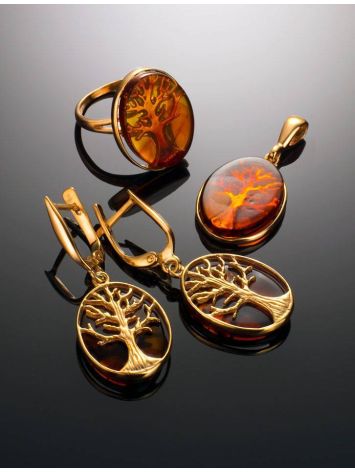 Symbolic The Tree Of Life Gold-Plated Silver With Amber Earrings, image , picture 4