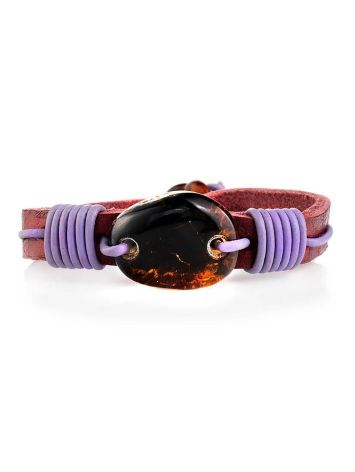 Leather Tie Bracelet With Cognac Amber The Copacabana, image , picture 3