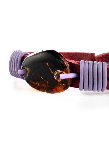 Leather Tie Bracelet With Cognac Amber The Copacabana, image , picture 4