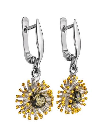 Gold Plated Drop Earrings With Green Amber The Barbados, image , picture 3