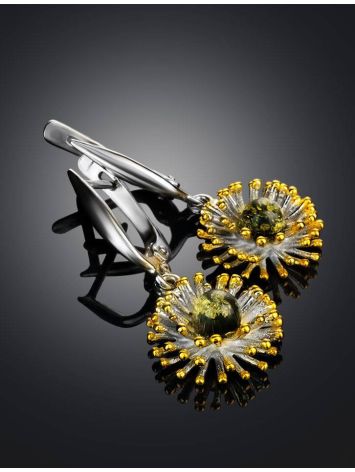 Gold Plated Drop Earrings With Green Amber The Barbados, image , picture 2