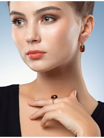 Classy Gold-Plated Earrings With Cognac Amber The Napoli, image , picture 3