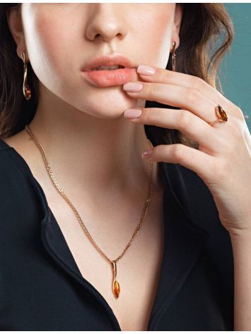 Lovely Cognac Amber Ring In Gold-Plated Silver The Adagio, Ring Size: 11.5 / 21, image , picture 4
