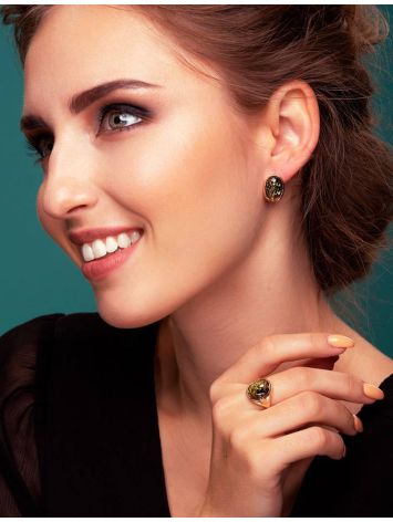 Gold-Plated Earrings With Green Amber The Astrid, image , picture 3