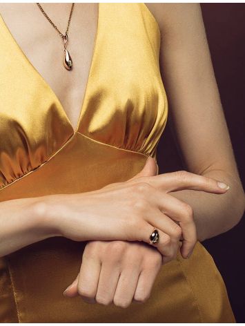 Gold-Plated Ring With Green Amber The Peony, Ring Size: 10 / 20, image , picture 3