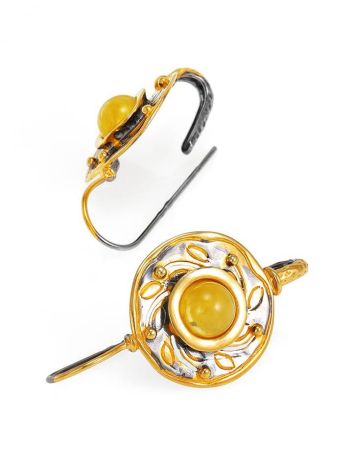Bold Gold-Plated Earrings With Honey Amber The Aida, image , picture 3