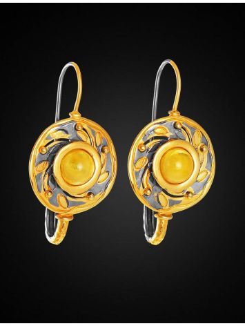 Bold Gold-Plated Earrings With Honey Amber The Aida, image , picture 4