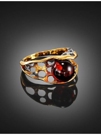Fabulous Amber Ring In Gold-Plated Silver The Turandot, Ring Size: 13 / 22, image , picture 2